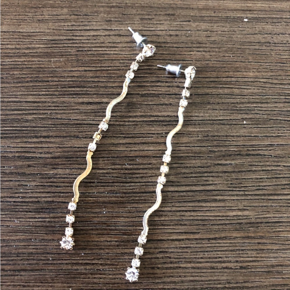 Sliver metal rhinestone dangle stud earrings